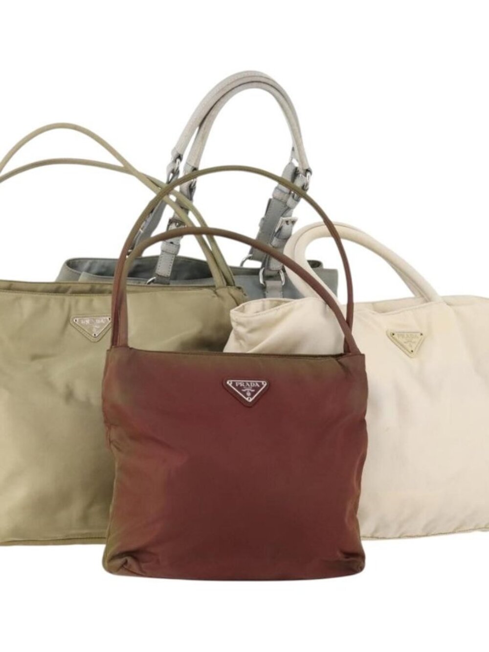PRADA Hand Bag Nylon 4 Set White Khaki Light Blue Auth bs34766